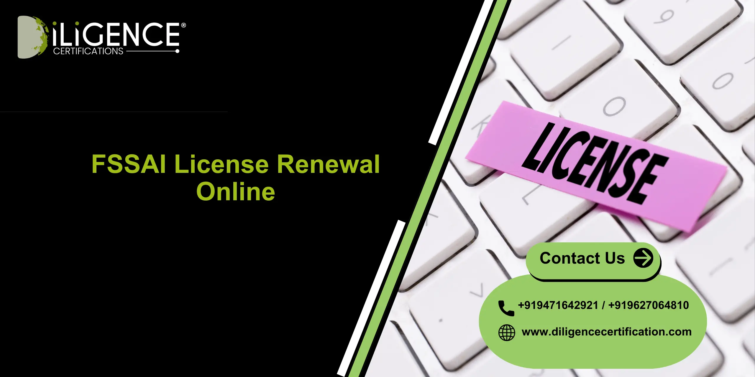 Food Licence Renewal Online services by Diligence Certification for FSSAI renewal, documentation, and food business compliance in India.