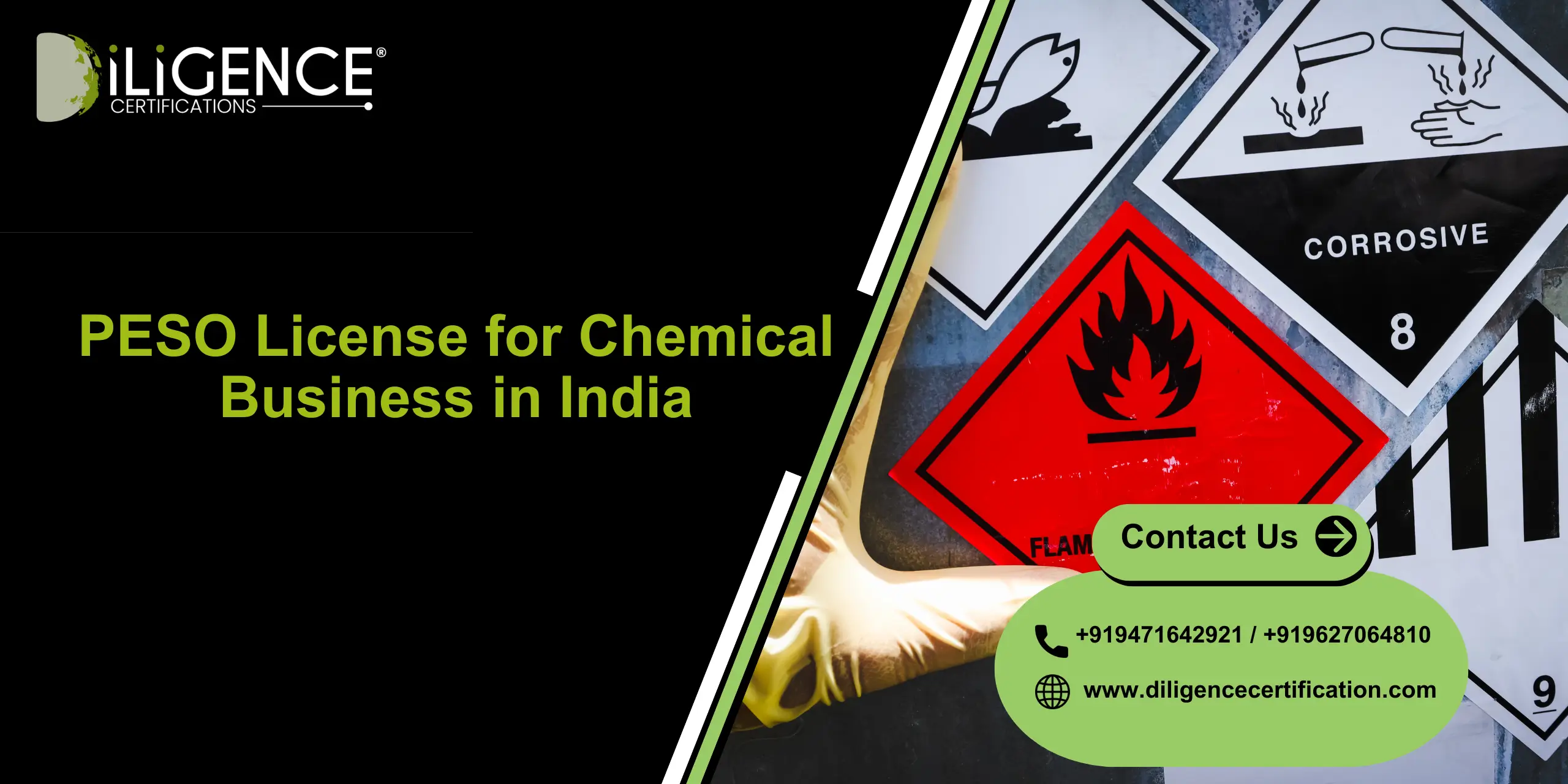 PESO License for Chemical Business in India by Diligence Certification for chemical compliance and approval support.