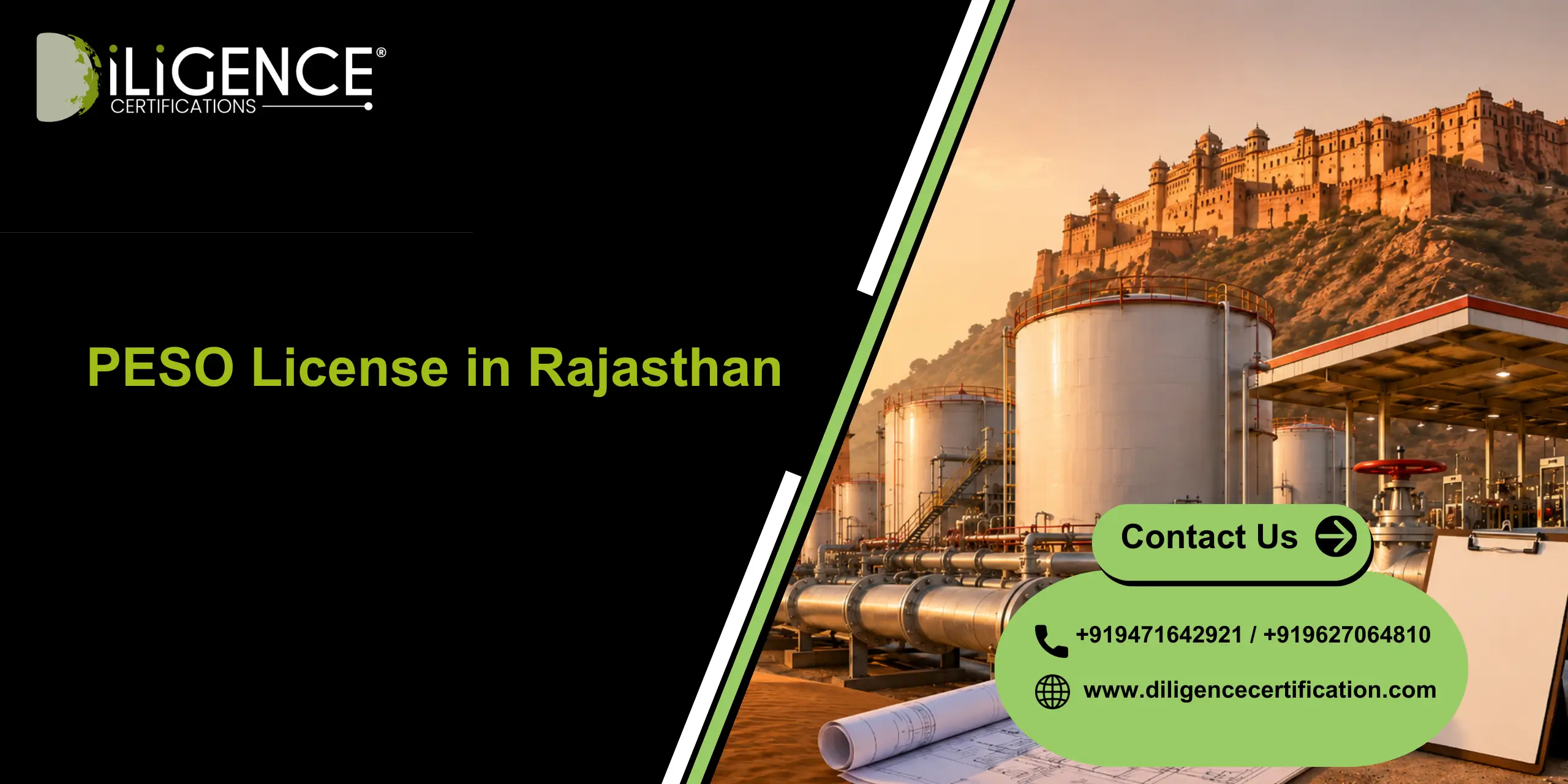 PESO License in Rajasthan by Diligence Certification, best consultant for petroleum, LPG, explosives, gas storage, and safety compliance approval.