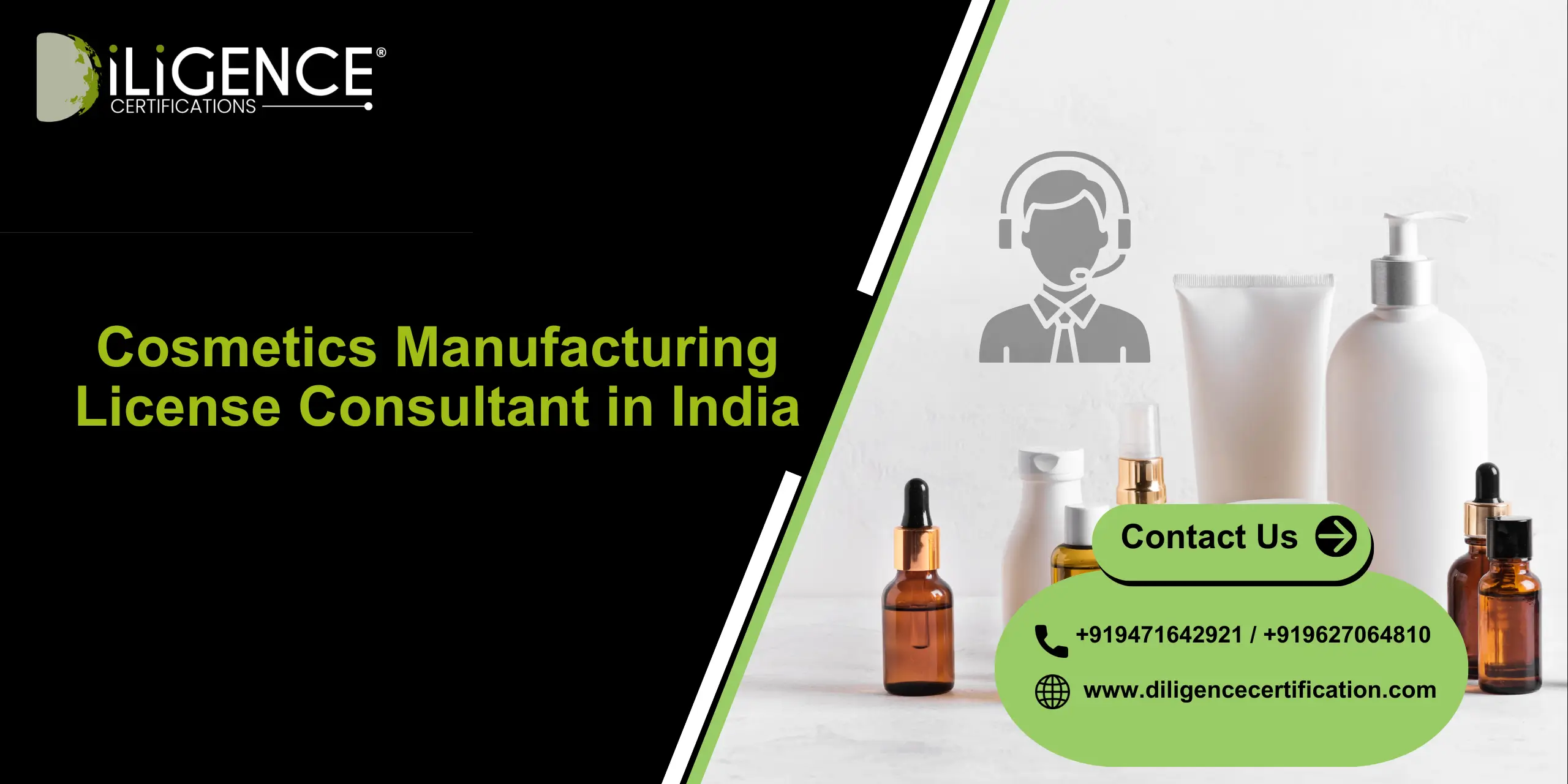 Cosmetics Manufacturing License Consultant in India by Diligence Certifications for expert cosmetic license registration support.