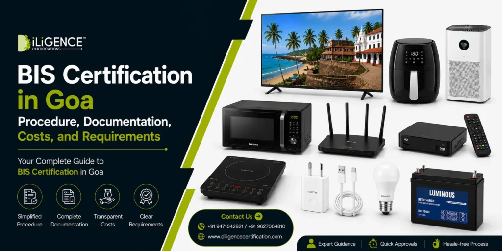 BIS Certification in Goa procedure, documentation, costs, and requirements guide featuring BIS-related electronic products