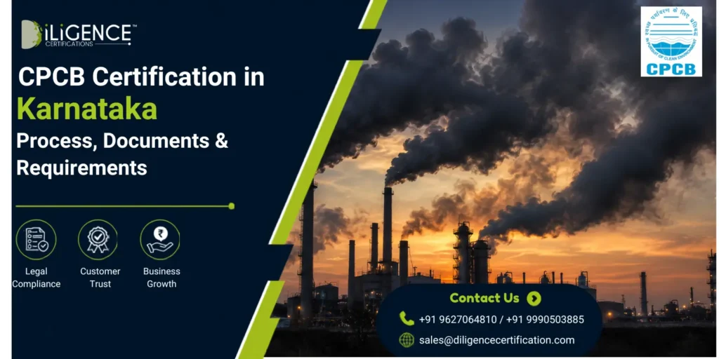 CPCB Certification in Karnataka banner with industrial plant and pollution control theme.