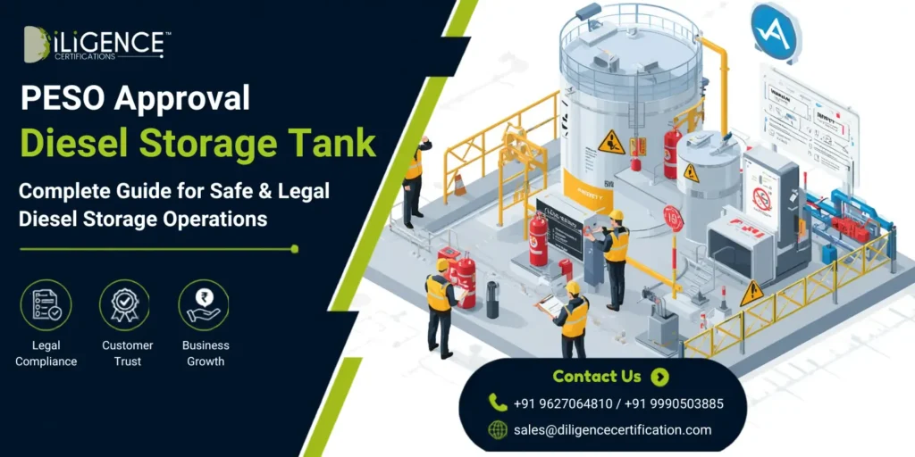 PESO approval for diesel storage tank with industrial fuel storage facility.