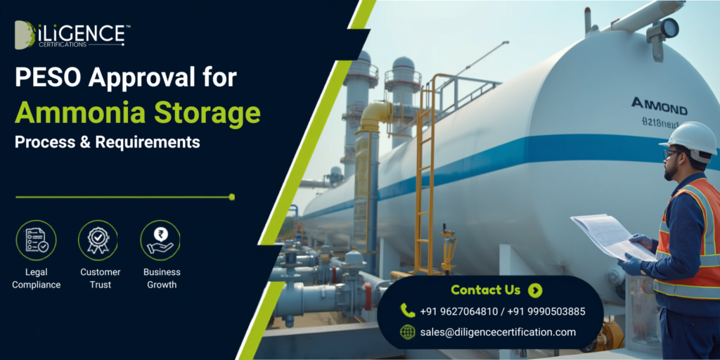 PESO Approval for Ammonia Storage with ammonia pressure vessel and industrial safety equipment.