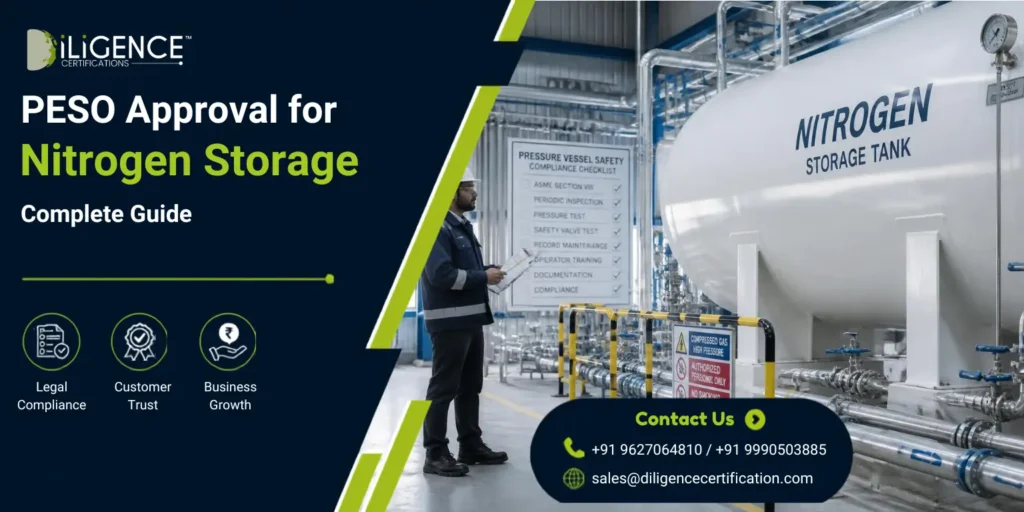 PESO Approval for Nitrogen Storage in India with industrial pressure vessel and safety compliance inspection