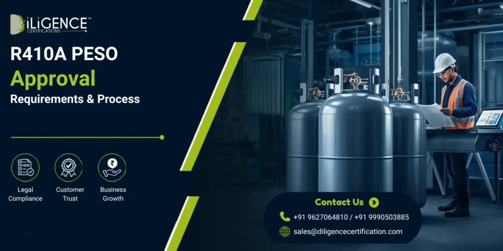 R410A PESO Approval with refrigerant cylinders, industrial safety inspection and compliance testing in India