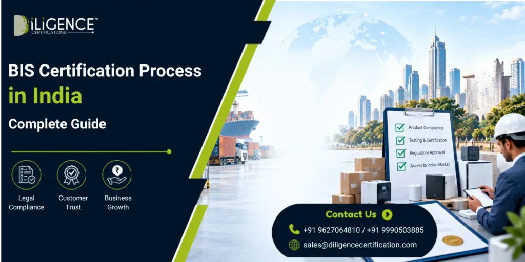Promotional banner for the file "BIS CERTIFICATION PROCESS IN INDIA.webp" by iLIGENCE Certifications, titled "BIS Certification Process in India Complete Guide.